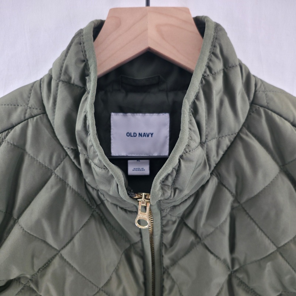 Old Navy Womens Puffer Vest XL Olive Green Quilted‎ Full Zip Mock Neck Jacket - Picture 2 of 9